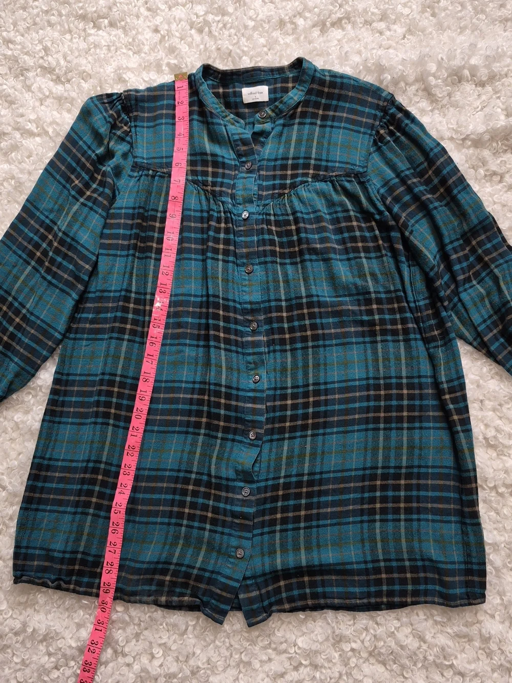 Wilfred Free Aritzia Teal Plaid Button Down Blouse Dark Academia Coquette Small - Picture 7 of 10